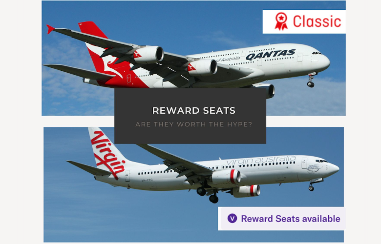 Qantas airline at the top with classic logo. Virgin Australia at the bottom with Reward Seats available logo